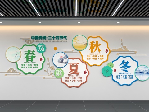  春夏秋冬二十四节气传统文化文化墙3d模型3d模型 