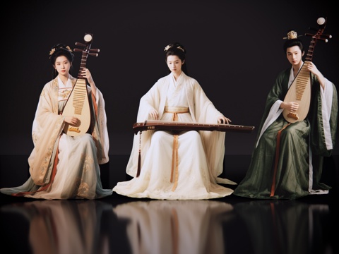 2D古装女子 宫廷乐师 古装乐师 古装抚琴 影视剧角色 古装su模型