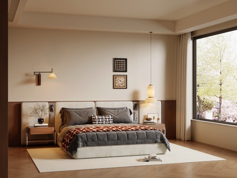  现代中古风卧室3d模型 