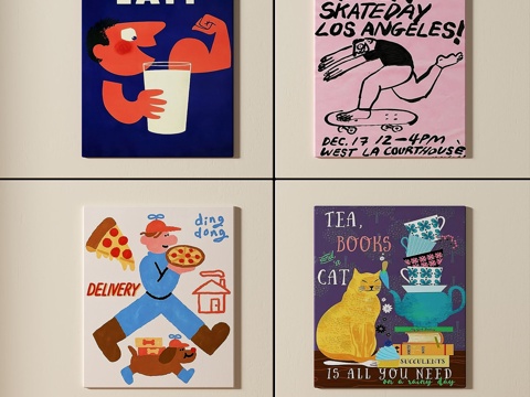  现代，简约，抽象，儿童，挂画3d模型 