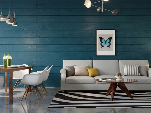 现代简约多功能客厅 客餐厅su模型