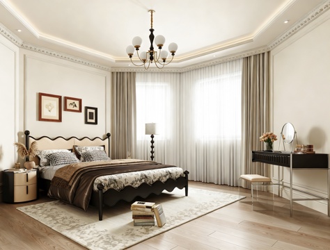  中古风主卧3d模型 