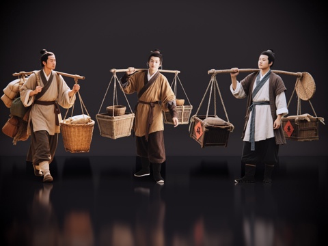 2D古装人物 古代男子 古代货郎 古装没卖货郎 古代小商贩su模型