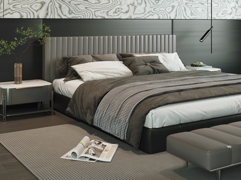  现代双人床3d模型 