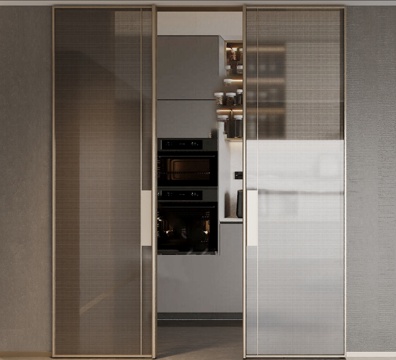  现代夹丝玻璃轻奢滑门3d模型3d模型 