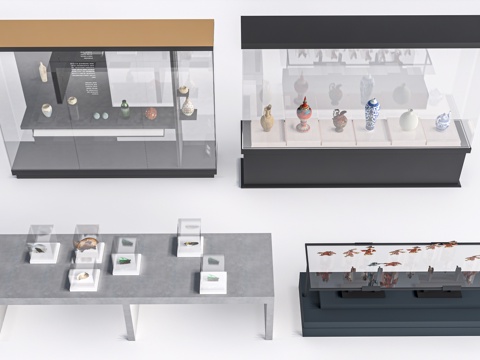 现代玻璃展柜 玻璃展台 博物馆展台 展厅展柜su模型