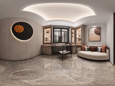  新中式书房 新中式挂件墙饰 新中式书桌椅 书柜摆件 