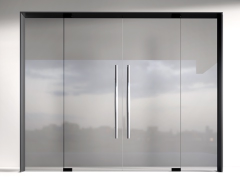 现代玻璃门 玻璃双开门 店铺玻璃门su模型