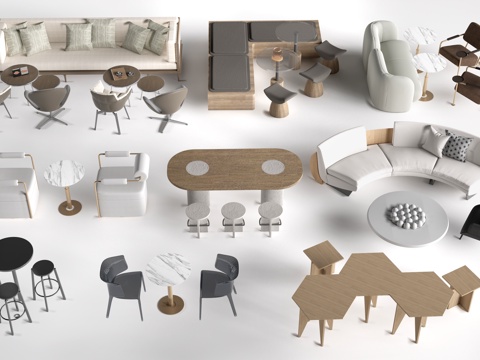 现代咖啡厅桌椅 奶茶店桌椅 餐饮桌椅su模型