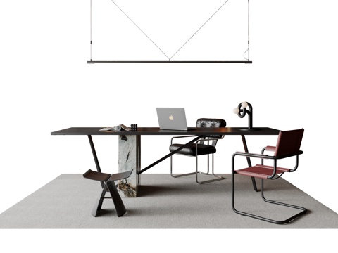  现代意式书桌椅 吊灯 单椅 矮凳su模型 