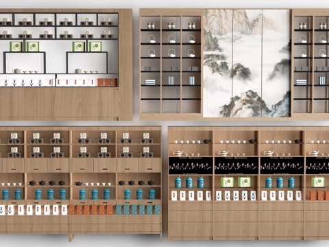 现代货架 货柜 文创展架 烟酒展示架su模型