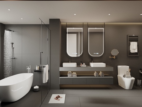  现在意式卫生间 浴室柜 浴缸 马桶卫浴花洒 淋浴隔断 卫浴小3d模型 