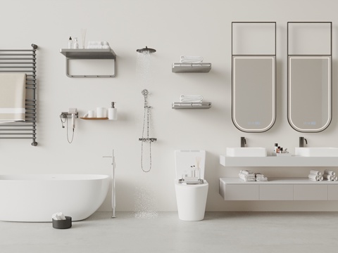  现代卫浴小件 毛巾架 浴缸 浴室柜 化妆镜 马桶卫浴花洒 卫3d模型 