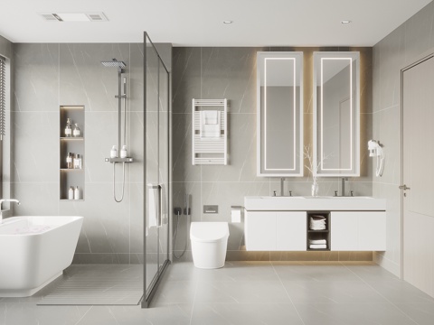  现在意式卫生间 浴室柜 浴缸 马桶卫浴花洒 淋浴隔断3d模型 