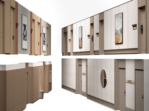 现代办公室走廊 酒店走廊 过道su模型