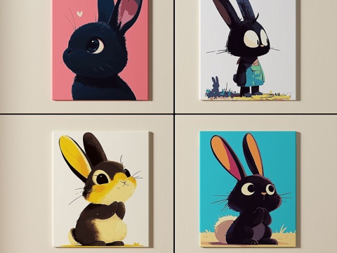  现代，简约，抽象，儿童，挂画3d模型 