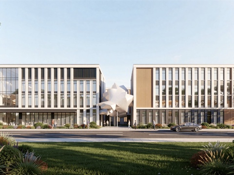  现代工业厂房 现代产业园 多层办公 厂房 产 产业园 办公楼su模型 