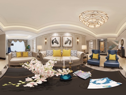  简欧客餐厅 简欧沙发茶几 简欧餐桌椅 简欧电视柜 