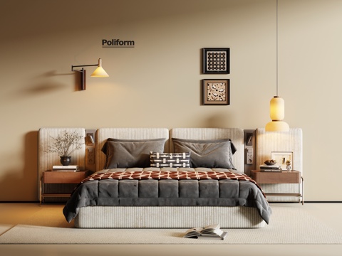 现代奶油风卧室su模型