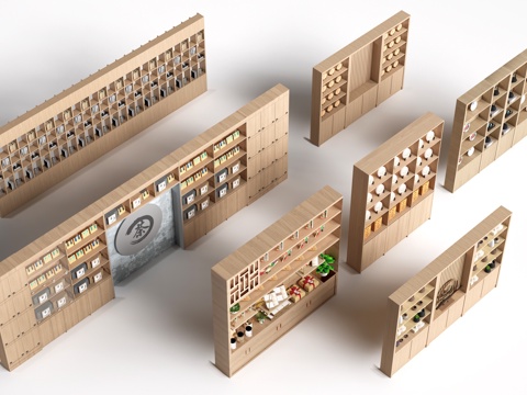 现代货架 货柜 文创展架 超市货架su模型