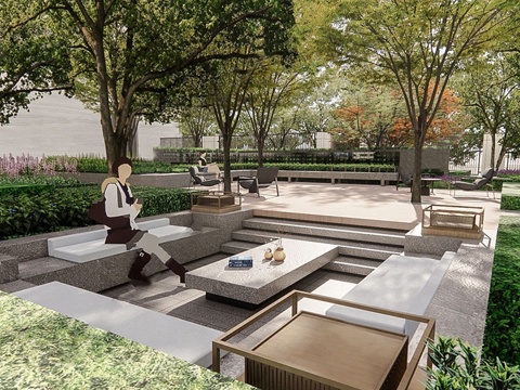 现代下沉花园 庭院景观 花园景观su模型