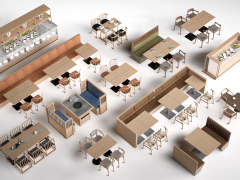 现代餐饮桌椅 餐桌椅组合 餐厅桌椅su模型