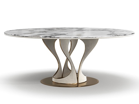 现代轻奢圆形餐桌su模型