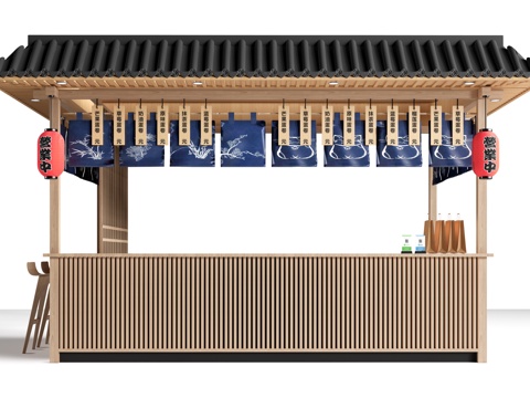 现代外摆摊位 售卖亭 售货摊位 小吃摊su模型