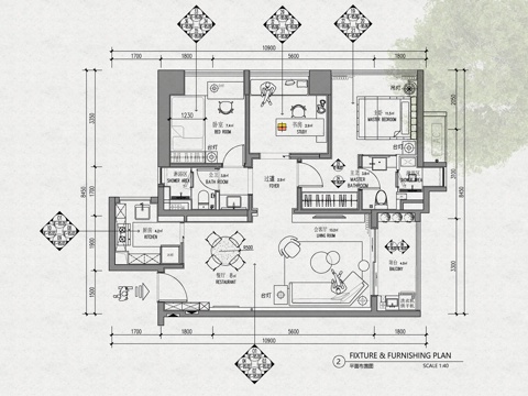95㎡四居室家装全套施工图 CAD平层施工图 样板房公寓私宅cad施工图