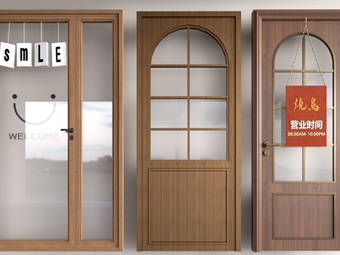 现代商铺玻璃门 玻璃双开门 商业街玻璃门 奶茶店玻璃门 咖啡su模型