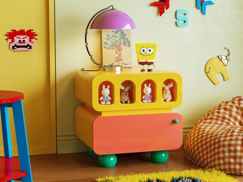 床头柜 边柜 储物柜 边柜 多巴胺 墙饰 摆件3d模型