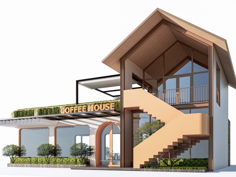 现代驿站建筑 商店建筑 咖啡厅建筑 小公建su模型