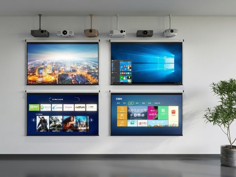 现代投影幕布_投影仪_投影机_幕布_显示屏_碟机su模型