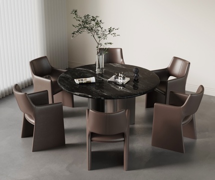 现代意式餐桌 圆桌 餐桌椅组合su模型