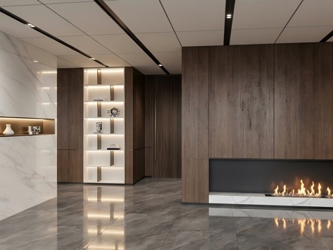 现代极简办公大堂 背景墙 展示柜su模型