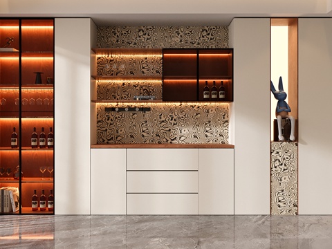 现代中古定制酒柜 满墙酒柜su模型
