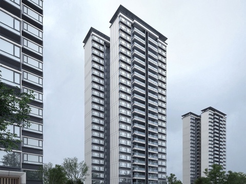 新中式高层住宅  小区住宅建筑su模型