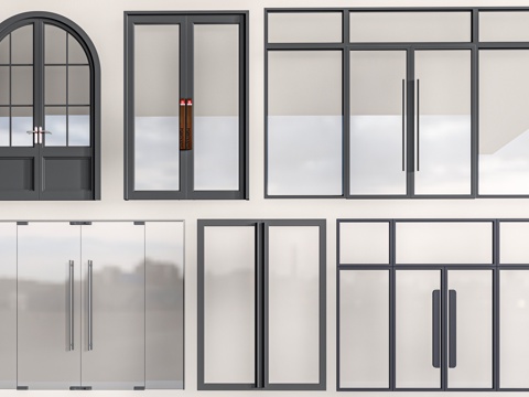 现代商铺玻璃门 玻璃双开门 商业街玻璃门 入口玻璃门su模型