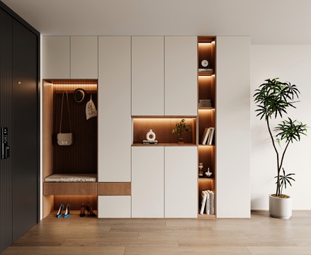  现代定制玄关鞋柜 通顶鞋柜换鞋凳3d模型 