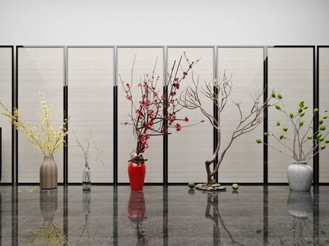 现代树枝盆栽组合3d模型