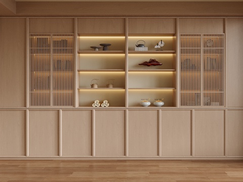 现代茶室柜 茶柜su模型