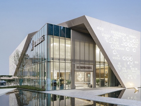 现代售楼处建筑 售楼部建筑 方形建筑su模型