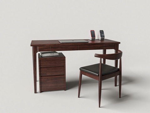  全实木电脑书桌小户型现代桌子家用简约写字台学习桌卧室办公桌3d模型 