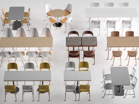  现代食堂桌椅 餐桌椅su模型 