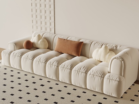 现代奶油风沙发 多人沙发su模型