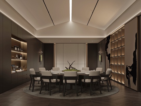  新中式包房包厢su模型 