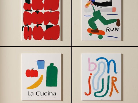  现代，北欧，抽象，简约，挂画3d模型 