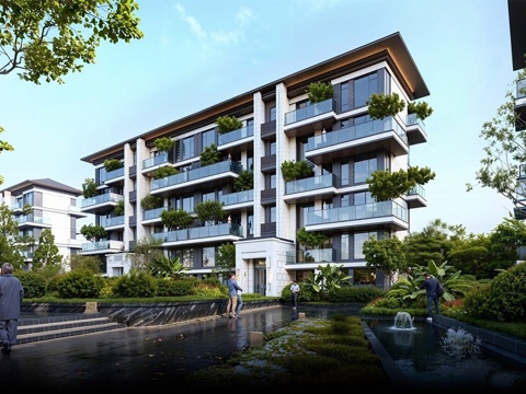 现代小高层住宅  小区住宅建筑 第四代住宅建筑su模型