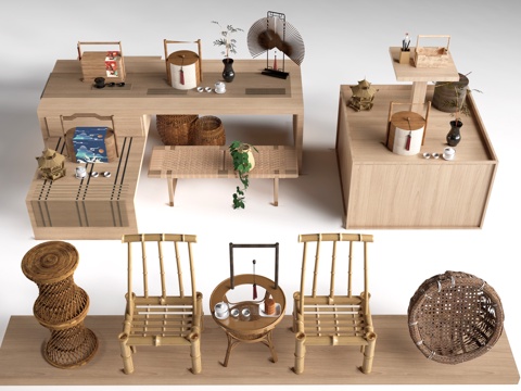 现代文创展台 文创展柜 文创展架 民俗小品su模型