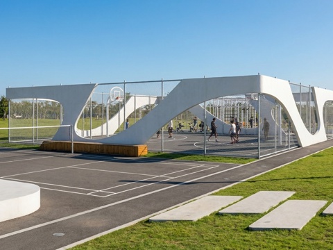 现代体育公园景观_廊架_运动设施su模型